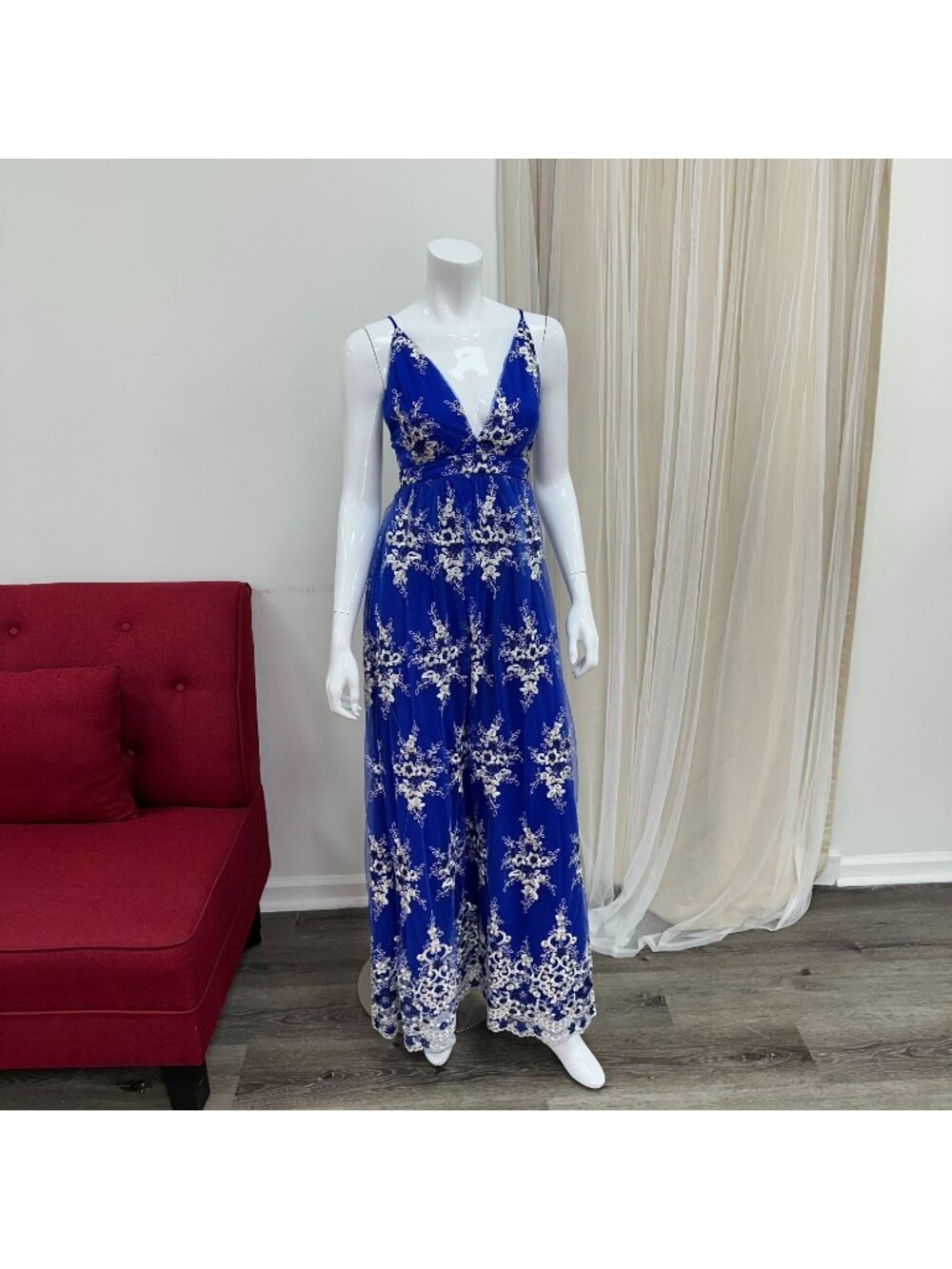 Small Blue White Floral Sundress Baby Shower Wedding Guest Dress